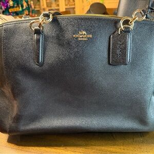 Coach Black Leather Tote with Gold Hardware